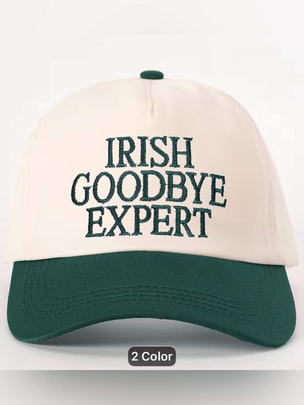 NIP Irish Goodbye Expert Embroidered Two-Tone Baseball Cap Cream & Green